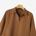 LinkMejor Women's Dresses Turn-Down-Collar 3/4 Sleeve Elegant Office Side Split Plain Maxi Shirt Dress