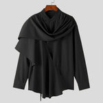 LinkMejor Men Irregular Long Sleeve Shirts Fashion Solid Color Lapel Top for Men Spring Fall Large Size S-5XL