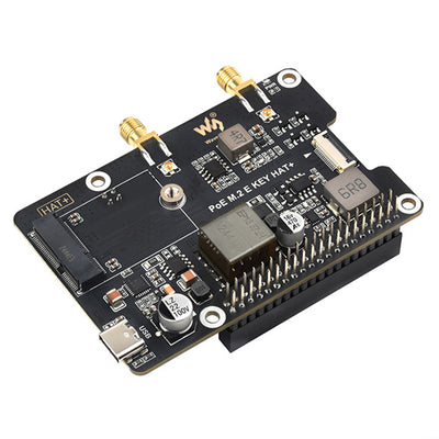 Raspberry Pi 5 PCIe to M.2 E Key Adapter Board with PoE Support 25W 5V 12V Output WiFi 7 6 AX210 AX200 BE200 Bluetooth USB High-Speed Data Transfer Power Over Ethernet HAT Expansion Board
