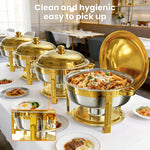 LinkMejor 6.5QT Chafing Dish Buffet Set with Lid 2/4/6 Pack Round Food Warmer for Catering Buffet with Lid Holder Stackable Rolled-Rim Food-Grade Stainless Steel Chafer for Parties Weddings & Banquets