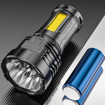 LinkMejor 8*P900+COB Super Bright Type-C Rechargeable ABS Housing Flashlight with 18650 Battery COB Side Light 500m Long Range Powerful LED Torch Camping Lantern