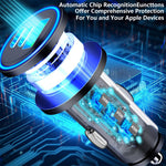 67W 3-Port USB PD Car Charger Adapter USB-A+2USB-C PD3.0/2.0 QC4.0+/03.0/2.0 Support PPS FCP AFC DCP BC1.2 Fast Charging with Blue LED for iPhone 16 16 Pro 15 14 13 Pro Max for Huawei Pura X for Xiaomi 15pro for Samsung Galaxy S25 Ultra