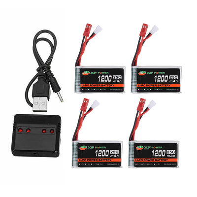 4 PCS LinkMejor 3.7V 1200mAh 25C 1S LiPo Battery JST Plug with Battery Charger for RC Drone