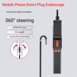 360 Rotation Inspection Camera HD 2MP Endoscope IP67 Waterproof 1m Cable LED Lights Android/iPhone Compatible Visual Image Video Recording Capabilities