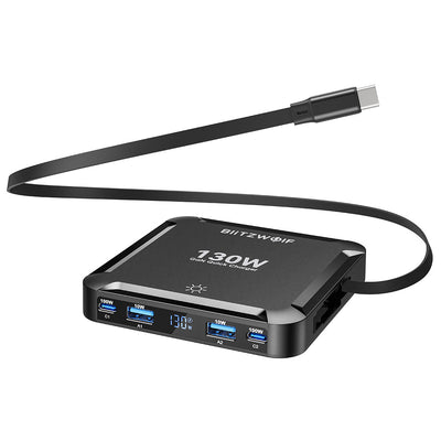 [GaN Tech] LinkMejor® BW-S32 130W 5 in 1 USB PD Digital Display Charger with Retractable Cable Fast Charging Desktop Charging Station for iPhone 17 16 16 Pro 15 14 13 Pro Max for MacBook Pro for Airpods for Apple Watch