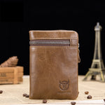 LinkMejor Men's Genuine Leather RFID Wallet Short Trifold Design Hasp Zipper Closure Card Holder Coin Pocket Money Purse