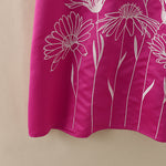 LinkMejor Womens Elegant Floral Embroidery Satin Dress Party Puff Sleeve Ruffles Knee Length Dresses