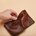 LinkMejor Men's Genuine Leather RFID Wallet Handmade Cowhide Thin Design Large Capacity Short Coin Purse Clip Business Casual Card Bag Gift