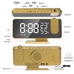 LinkMejor 7.4" LED Digital Projection Alarm Clock With FM Radio / Rotating Projector / Mirror Surface / Temperature Display / Humidity Display / Snooze / External USB Charger