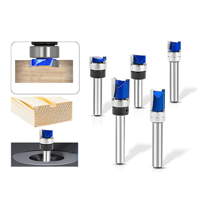 Router Bits Set of 4/5PCS 1/4inch Shank Flush Trim Router Bit Tungsten Carbide Template Pattern Bit Bearing Straight End Mill Woodworking Tools