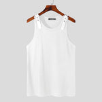 LinkMejor Mens Tank Top Fashion Leather Shoulder Strap Design Solid Color Knitted Vest Summer Sleeveless Men's Undershirts