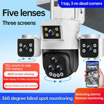5 Lens Panoramic Surveillance Camera 20x Optical Zoom 360° PTZ 200W Pixel WiFi Camera Color Night Vision AI Human Detection 2-Way Audio Cameras for Home Security