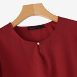 LinkMejor Women Fashion Short Sleeve Ruffles Blouse Elegant Office OL Shirt Casual O Neck Solid Tops