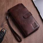 LinkMejor Men's Genuine Leather Wallet RFID Function Can Place 6.5'' Mobile Handbag High Quality Multi Card Long Wallet