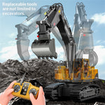 LinkMejor Z6833YG RTR 2.4G 14CH Alloy RC Car Excavator 3-in-1 Bucket/Claw/Drill Construction Truck LED Light Sound 680°Rotating Engineering Vehicles Toys Models Collection Gift For Boys