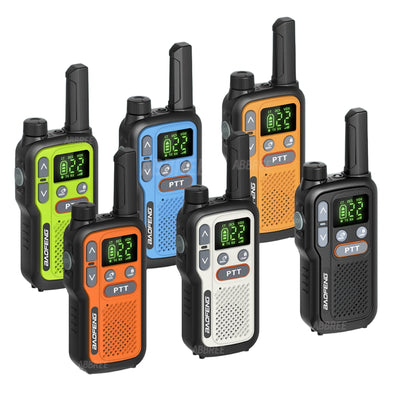 2Pcs Baofeng BF-T18 Mini Walkie Talkie PMR446 License Free 16 Channels 2W Power Long Range Type C Rechargeable NOAA Weather Alerts Hands Free Two Way Radio