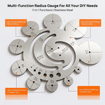 Rαdius Gauge 11-in-1 Multi-Function Circle Template Ruler 304 Stainless Steel Center Finder 8-24mm Round Corner Arc Finder Tool