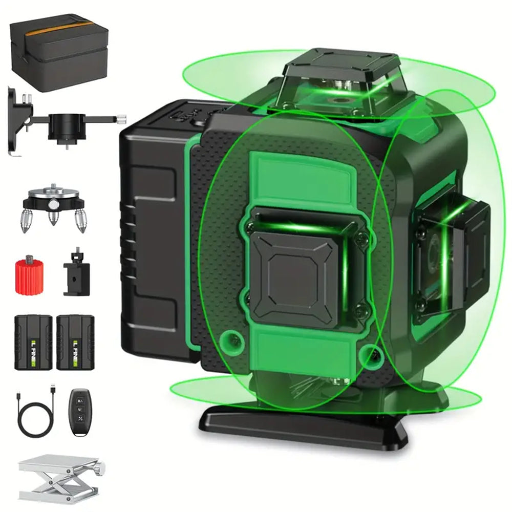 LinkMejor 4D 16 Lines Laser Level with Dual Rechargeable Batteries USB Powered Self-Leveling Multi-Line Cross Leveling Tool Includes Deluxe Fabric Pouch and Wireless Remote Control for Construction and Home Remodeling