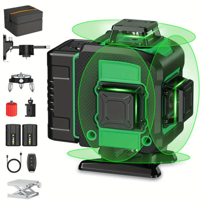 LinkMejor 4D 16 Lines Laser Level with Dual Rechargeable Batteries USB Powered Self-Leveling Multi-Line Cross Leveling Tool Includes Deluxe Fabric Pouch and Wireless Remote Control for Construction and Home Remodeling
