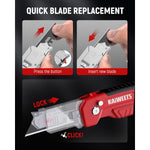 LinkMejor Utility Knife Scraper 2-in-1 Folding Box Cutter Zinc Alloy Body Retractable Design 3 Angle Locking 10pcs SK2 High Carbon Blades Heavy Duty Blade Storage EDC Tool