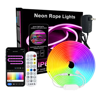 5m 10m Smart Neon Strip RGB LED Neon Light Strip Kit IP67 Waterproof  24V 12W/M Ra92 Flexible LED Strip APP & Remote Control