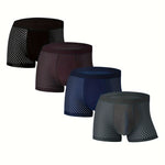 4pcs Men's Ice Silk Mesh Boxer Briefs, Summer Thin Style Breathable Comfy Boxer Trunks, Elastic Sports Shorts, Men's Casual Underwear Daily Bottom Wear