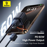 Baseus Versatile 60W USB-A+USB-C to USB-C+iP Cable PD Fast Charging Data Transmission Copper Core Line 1M/2M Long for  iPhone 16 Pro 15 Pro Max 14 13 12 for Huawei Mate XT for Xiaomi 15pro for Samsung Galaxy Z Flip6