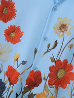 LinkMejor Men Shirts Fashion Flower Print Shirt Mens Summer Streetwear Lapel Short Sleeve Top Daily Casual Shirts S-5XL