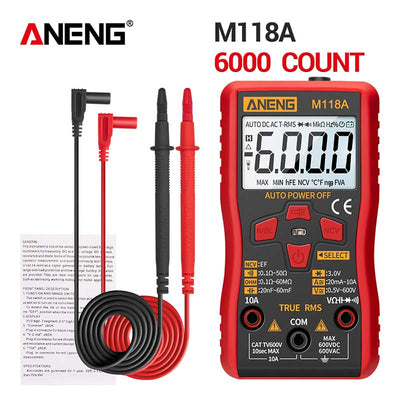 LinkMejor M118A Digital 6000 Counts Auto Range True Rms Mini Multimeter Transistor Meter with NCV Data Hold Flashlight