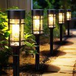 Elfeland Solar Tungsten Filament Lawn Light 21.5" Tall LED Garden Spike Lamp IP65 Waterproof Rechargeable Solar Pathway Lighting