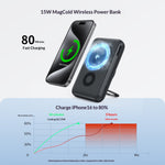 QI2 Magnetic Wireless Power Bank 20W 10000mAh Power Bank with Ice Cooling External Battery Power Supply with 1 Input & 2 Outputs Fast Charging for iPhone 17 17Pro 16 Pro Max 15 14 13 for Huawei Mate XTs for Samsung Galaxy S25 Ultra Come with Phone Stand