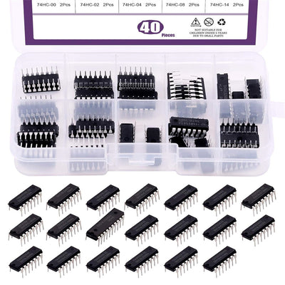 40Pcs 74HCxx 74LSxx Series Logics IC Assortment Kit Low-Power Schottky 20 Types with Storage Box for Electronic Projects & DIY