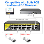 Hiseeu 48V 8/16CH POE Ports Switch Ethernet 10/100Mbps IEEE 802.3 af at for IP Camera CCTV Security Camera System/Wireless AP ft EU Plug