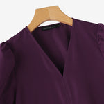 LinkMejor Women Vintage Fashion Solid Casual V-Neck Short Sleeve Dress Loose Fit with Side Pockets