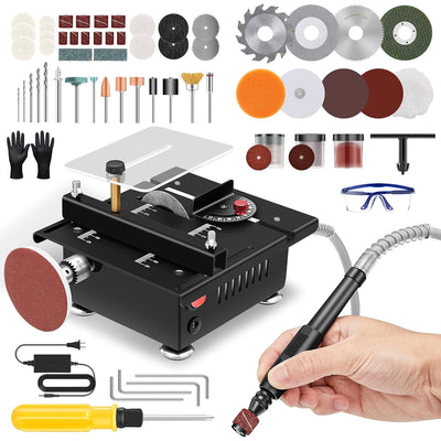 100W Mini Multi-Functional Table Saw Adjustable Speeds Portable Compact Electric Saw for Wood Plastic Acrylic Cutting DIY Crafting Projects Angle Cutting Tool
