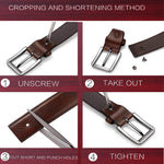LinkMejor 130cm Genuine Leather Mens Pinch-buckle Belt with Box Birthday Gift for Husband Father Son