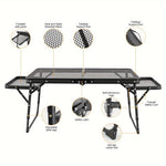 Xmund Outdoor Folding Table with Two Wings, Camping Table with a Mesh Surface, Portable Adjustable Height Barbecue Table, Aluminium Alloy Dining Table for Picnics, Camping, Barbecues, And The Beach