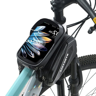 LinkMejor Bicycle Front Frame Separable Organizer Bag Waterproof Touch Screen Cycling Bag Triple Hoop Loop Fastening Bike Tube Bag for MTB Road