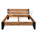Bed Frame with 2 Nightstands Solid Acacia Wood Steel 76"x79.9"