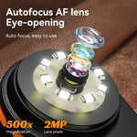 Handheld Digital Microscope 2MP 500X Magnification Autofocus Lens 8 LED Lights Portable Type-C Charging 2 Inch IPS Screen