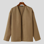 LinkMejor Mens Textured Casual Long Sleeve Jacket Collarless Cardigan Jacket Coat Large Size for Big Men S-5XL
