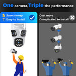 LinkMejor WSA18 8MP 4K 5X Zoom WiFi PTZ IP Camera Three Lens Three Screen Outdoor Camera Auto Tracking 2-Way Audio Video Surveillance CCTV Camera P2P ICSEE APP