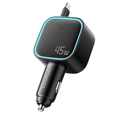 LinkMejor F779 45W 2-Port USB PD Car Charger Adapter with Integrated Type-C Retractable Cable+USB-A+USB-C PD3.0 QC3.0 Support PPS AFC FCP Apple2.4A Fast Charging for iPhone 17 17Pro Max 16 15 14 for Xiaomi 17pro for SAMSUNG for VIVO