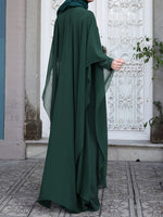 LinkMejor Plus Size Women Chiffon Kaftan Tunic Two-Piece Detachable Outside Bat Long Sleeve Maxi Dress