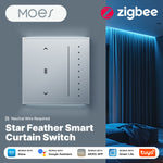 MOES Tuya Star Feather Series Zigbe Smart Curtain Switch Anti-Glare Touch Panel Flowing Backlight Work with Alexa Google Home