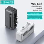 USAMS CD233 20W 4500mAh Dual-Port Plug-in Power Bank Digital Display External Battery Power Supply with 2 Inputs & 2 Outputs Support PD QC AFC FCP SCP Fast Charging for iPhone 16 Pro 15 14 Plus 13 12 Pro Max for Huawei Mate XT for Xiaomi 15pro for Samsung