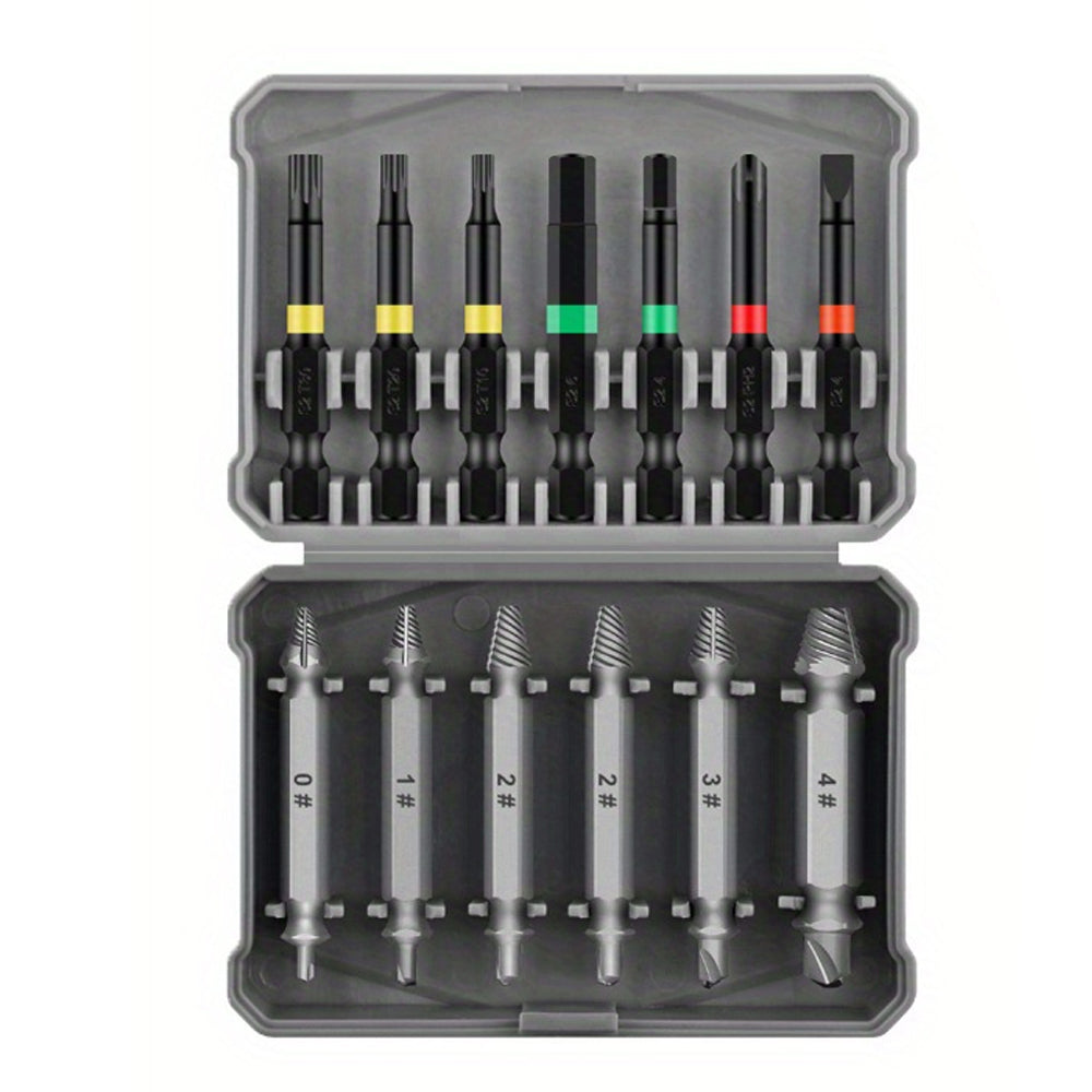 13PCS Multi-Functional Screw Extractor Set Double-Headed Wear-Resistant Chromium Vanadium Steel Rust-Proof for Stripped/Rusted Screw Removal Woodworking Specialty Tools No Electricity Required