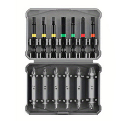 13PCS Multi-Functional Screw Extractor Set Double-Headed Wear-Resistant Chromium Vanadium Steel Rust-Proof for Stripped/Rusted Screw Removal Woodworking Specialty Tools No Electricity Required