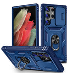 Multi-layers Shockproof Mobile Phone Case with Metal Patch Ring Holder Hard PC+TPU Protective Case for Samsung Galaxy S23 Ultra