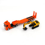 HuiNa Toys 1319 RTR 1/24 2.4G 9CH RC Car Excavator Flat Trailer Flatbed Semi Truck Remote Control Simulation Sound LED Light Engineering Construction Vehicles Models Children's Birthday Gift for Boys